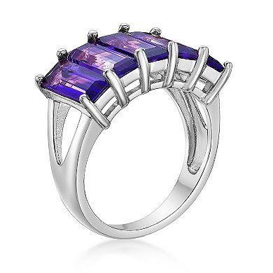 Gemminded Sterling Silver Amethyst Baguette Ring