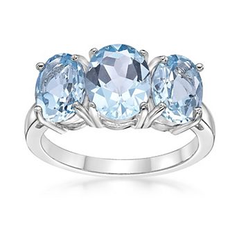 Gemminded Sterling Silver Blue Topaz 3-Stone Oval Ring