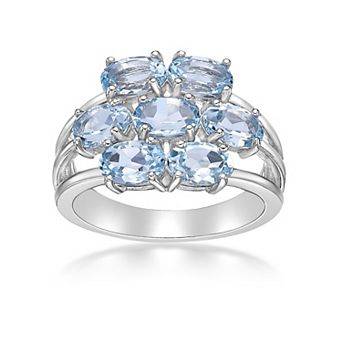 Gemminded Sterling Silver Blue Topaz 7-Stone Oval Cluster Ring