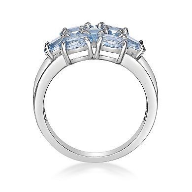 Gemminded Sterling Silver Blue Topaz 7-Stone Oval Cluster Ring
