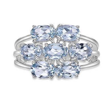 Gemminded Sterling Silver Blue Topaz 7-Stone Oval Cluster Ring