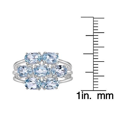 Gemminded Sterling Silver Blue Topaz 7-Stone Oval Cluster Ring