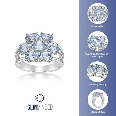 Gemminded Sterling Silver Blue Topaz 7-Stone Oval Cluster Ring