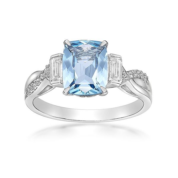 Gemminded Sterling Silver Blue Topaz & White Topaz Ring