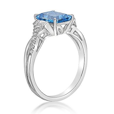 Gemminded Sterling Silver Blue Topaz & White Topaz Ring