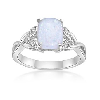 Gemminded Sterling Silver Lab-Created Opal & Lab-Created White Sapphire Octagon Ring