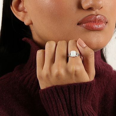 Gemminded Sterling Silver Lab-Created Opal & Lab-Created White Sapphire Octagon Ring