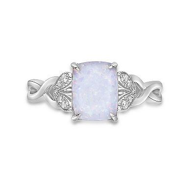 Gemminded Sterling Silver Lab-Created Opal & Lab-Created White Sapphire Octagon Ring