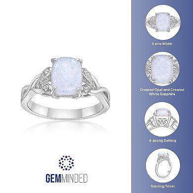 Gemminded Sterling Silver Lab-Created Opal & Lab-Created White Sapphire Octagon Ring