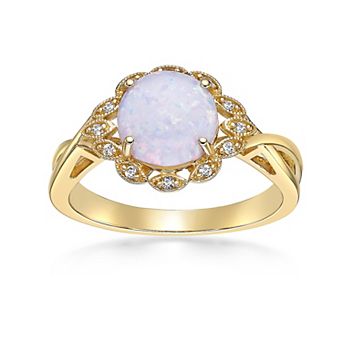 Gemminded Sterling Silver Lab-Created Opal & Lab-Created White Sapphire Halo Ring