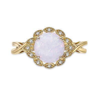Gemminded Sterling Silver Lab-Created Opal & Lab-Created White Sapphire Halo Ring