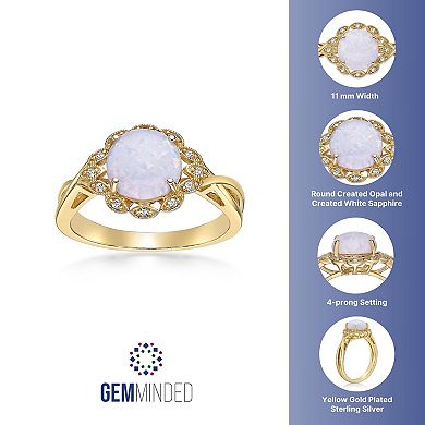 Gemminded Sterling Silver Lab-Created Opal & Lab-Created White Sapphire Halo Ring