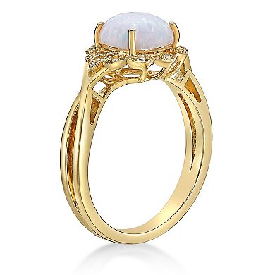 Gemminded Sterling Silver Lab-Created Opal & Lab-Created White Sapphire Halo Ring