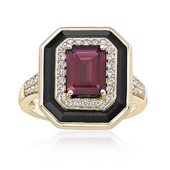 Gemminded 18k Gold Over Silver Garnet, Onyx & Lab-Created White Sapphire Ring