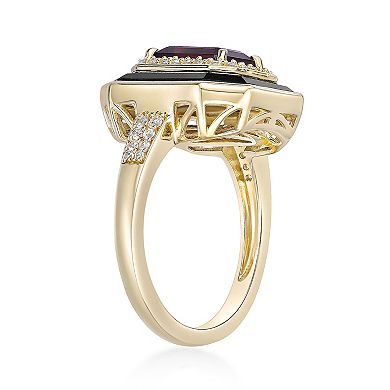 Gemminded 18k Gold Over Silver Garnet, Onyx & Lab-Created White Sapphire Ring