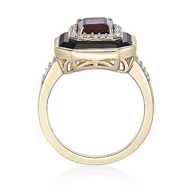 Gemminded 18k Gold Over Silver Garnet, Onyx & Lab-Created White Sapphire Ring