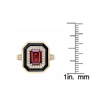 Gemminded 18k Gold Over Silver Garnet, Onyx & Lab-Created White Sapphire Ring