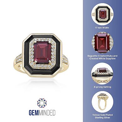 Gemminded 18k Gold Over Silver Garnet, Onyx & Lab-Created White Sapphire Ring
