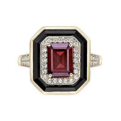 Gemminded 18k Gold Over Silver Garnet, Onyx & Lab-Created White Sapphire Ring