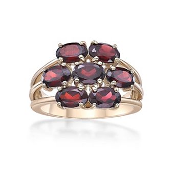 Gemminded 18k Gold Over Silver Garnet 7-Stone Oval Cluster Ring
