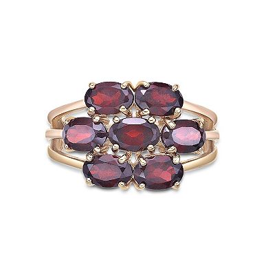 Gemminded 18k Gold Over Silver Garnet 7-Stone Oval Cluster Ring