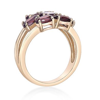Gemminded 18k Gold Over Silver Garnet 7-Stone Oval Cluster Ring