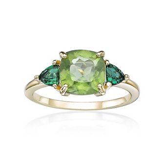 Gemminded 18k Gold Over Silver Peridot & Lab-Created Emerald Ring