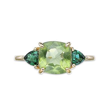 Gemminded 18k Gold Over Silver Peridot & Lab-Created Emerald Ring