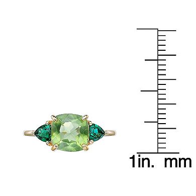 Gemminded 18k Gold Over Silver Peridot & Lab-Created Emerald Ring
