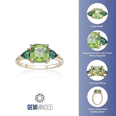 Gemminded 18k Gold Over Silver Peridot & Lab-Created Emerald Ring