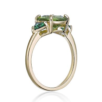 Gemminded 18k Gold Over Silver Peridot & Lab-Created Emerald Ring