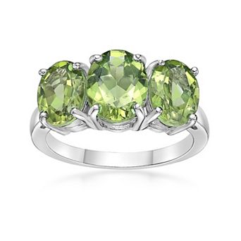 Gemminded Sterling Silver Peridot 3-Stone Oval Ring