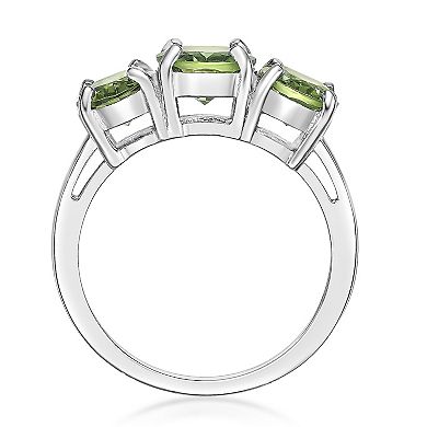 Gemminded Sterling Silver Peridot 3-Stone Oval Ring