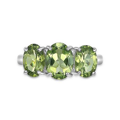 Gemminded Sterling Silver Peridot 3-Stone Oval Ring