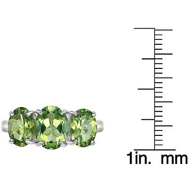 Gemminded Sterling Silver Peridot 3-Stone Oval Ring