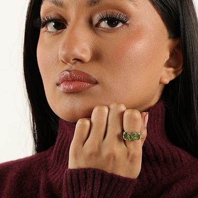 Gemminded Sterling Silver Peridot 3-Stone Oval Ring