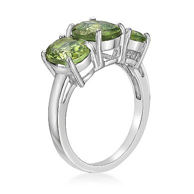 Gemminded Sterling Silver Peridot 3-Stone Oval Ring