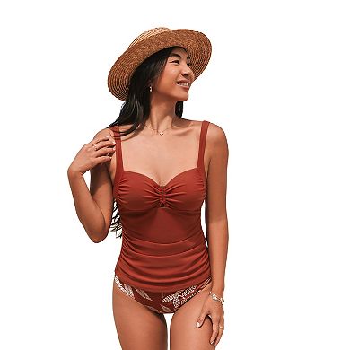 Women's Cupshe 2-pc. Sweetheart Neck Ruched Tankini Swim Top & Swim Bottoms Set