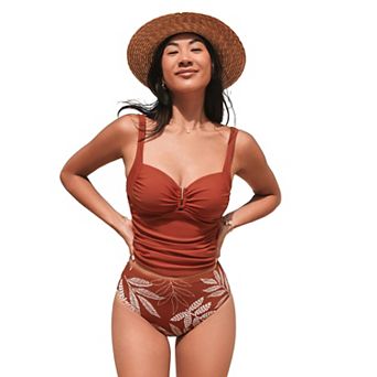 Women's Cupshe 2 pc Sweetheart Neck Ruched Tankini Swim Top & Swim Bottoms Set