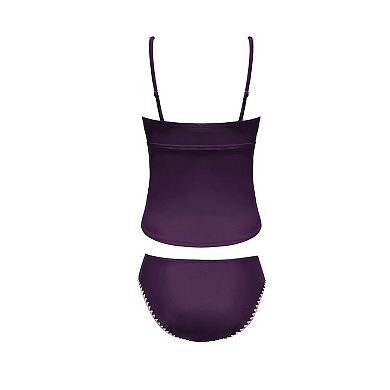 Women's Cupshe 2-pc. Scoop Neck Shell Stitch Ruched Tankini Swim Top & Swim Bottoms Set