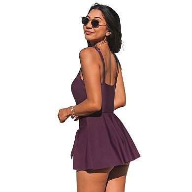 Women's Cupshe Scoop Neck Wide Straps Tie Knot Swimdress