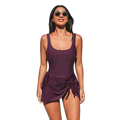 Women's Cupshe Scoop Neck Wide Straps Tie Knot Swimdress