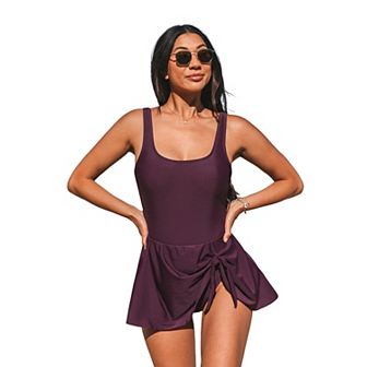 Women's Cupshe Scoop Neck Wide Straps Tie Knot Swimdress