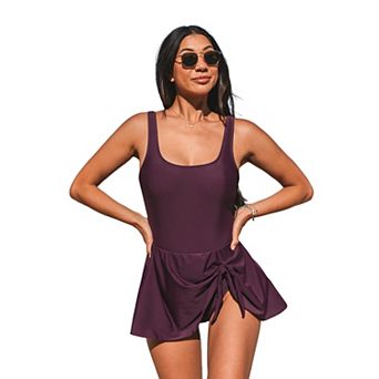Women's Cupshe Scoop Neck Wide Straps Tie Knot Swimdress