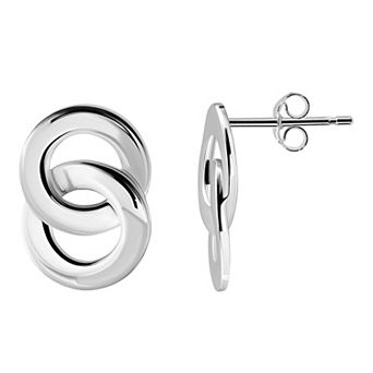 Aleure Precioso Polished Double Interlocking Circles Post Earrings