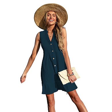Women's Cupshe Button Front Ruffled Hem Cover-Up Mini Swim Dress