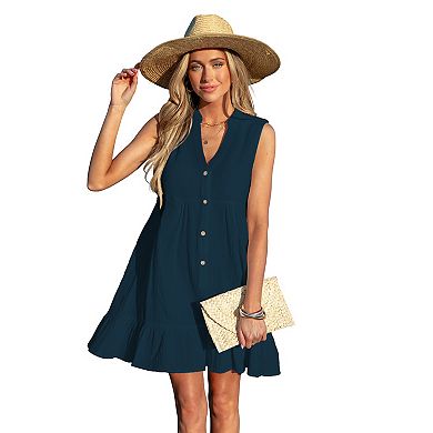 Women's Cupshe Button Front Ruffled Hem Cover-Up Mini Swim Dress