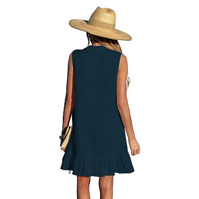 Women's Cupshe Button Front Ruffled Hem Cover-Up Mini Swim Dress