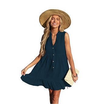 Women's Cupshe Button Front Ruffled Hem Cover-Up Mini Swim Dress