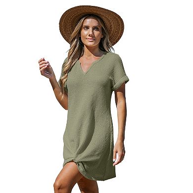 Women's Cupshe Waffle-Knit Short Sleeve Cover-Up Mini Dress